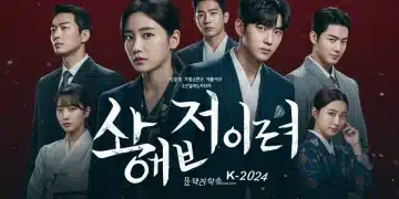 Promotional poster for a fictional 2024 K-Drama, showcasing main characters and thematic elements.