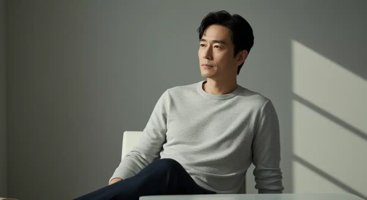 Renowned Asian actor in a private, contemplative moment