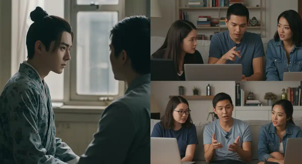 American viewers engaging with C-Drama content and discussing it, split screen