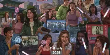 Hallyu's influence on American youth culture, featuring K-Pop and K-Drama elements