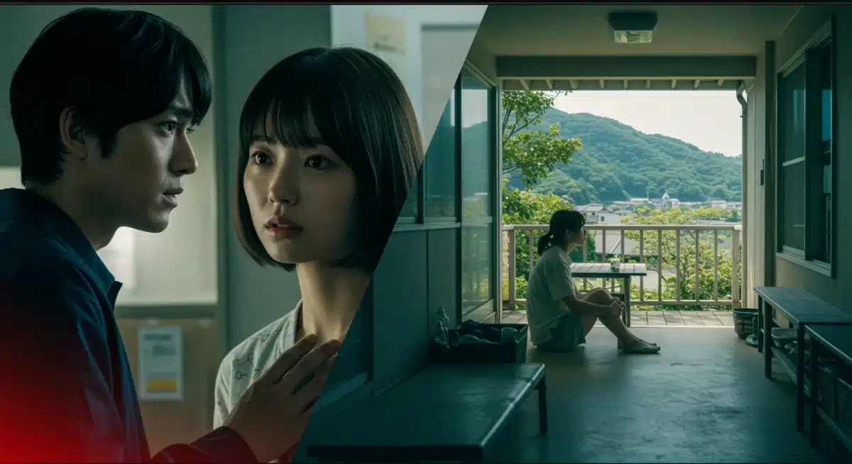 Contrasting J-Drama scenes, psychological thriller and slice-of-life, on a streaming device, highlighting genre diversity and appeal.