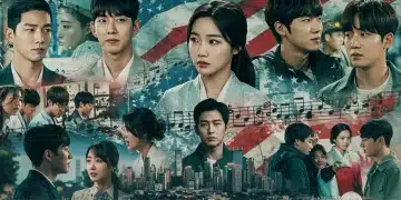 Dynamic collage of K-drama scenes and musical elements, representing global impact