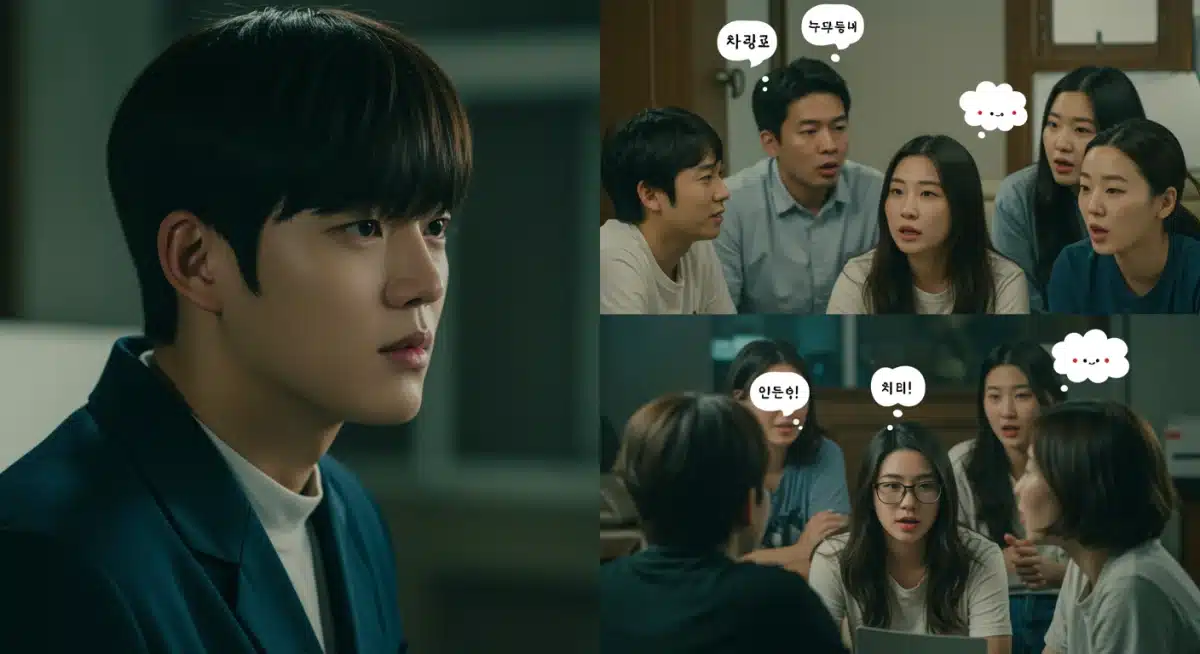 K-Drama scene with friends discussing evolving interpretations