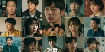 Dynamic collage of diverse K-drama scenes and actors, symbolizing new review trends and evolving viewer expectations in 2025.