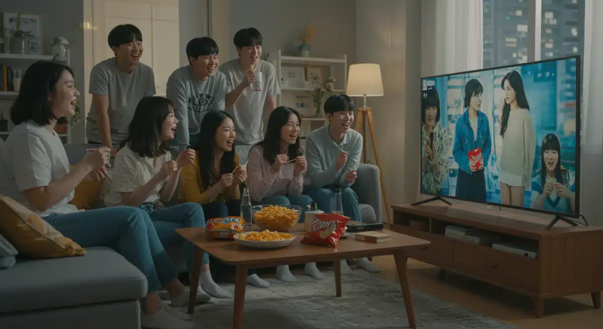 Friends watching a K-drama together on a global streaming platform