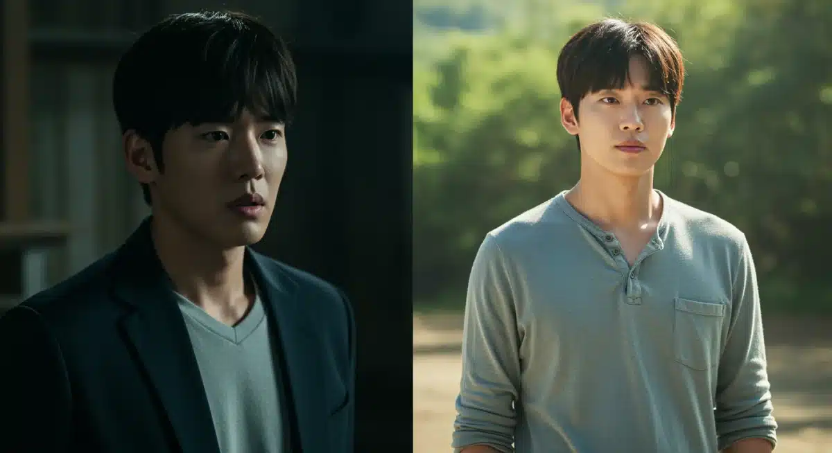 Visual representation of character transformation in a K-drama, showing a hesitant man becoming confident.
