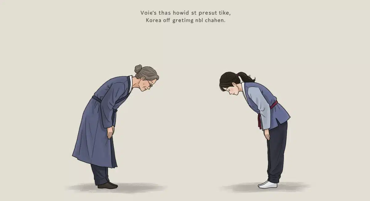 Illustration of two individuals bowing respectfully, demonstrating Korean greeting etiquette