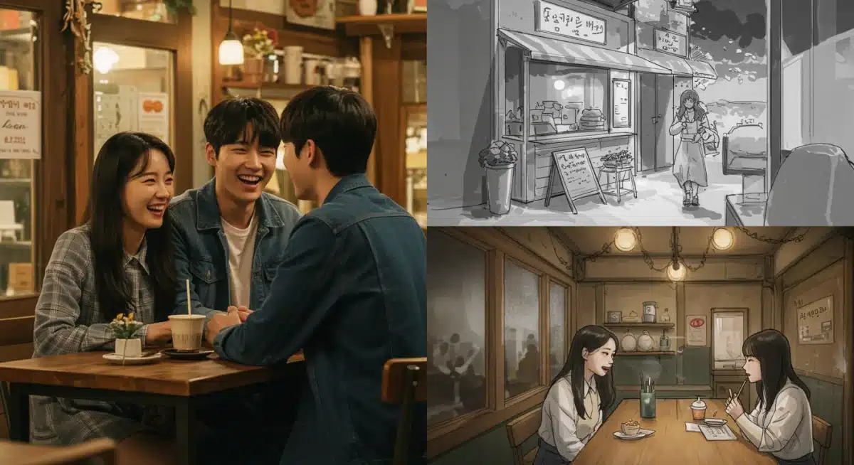 K-drama scene next to storyboard, highlighting narrative and production quality