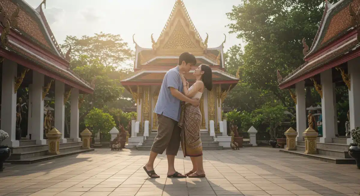 Emotional scene from a contemporary Thai drama, showcasing high production values and compelling character interaction.