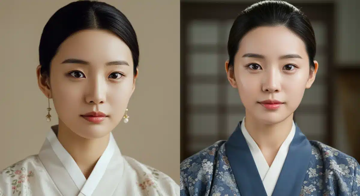 Traditional versus modern K-Beauty inspired aesthetic in Asian dramas, highlighting 'glass skin' and natural looks.