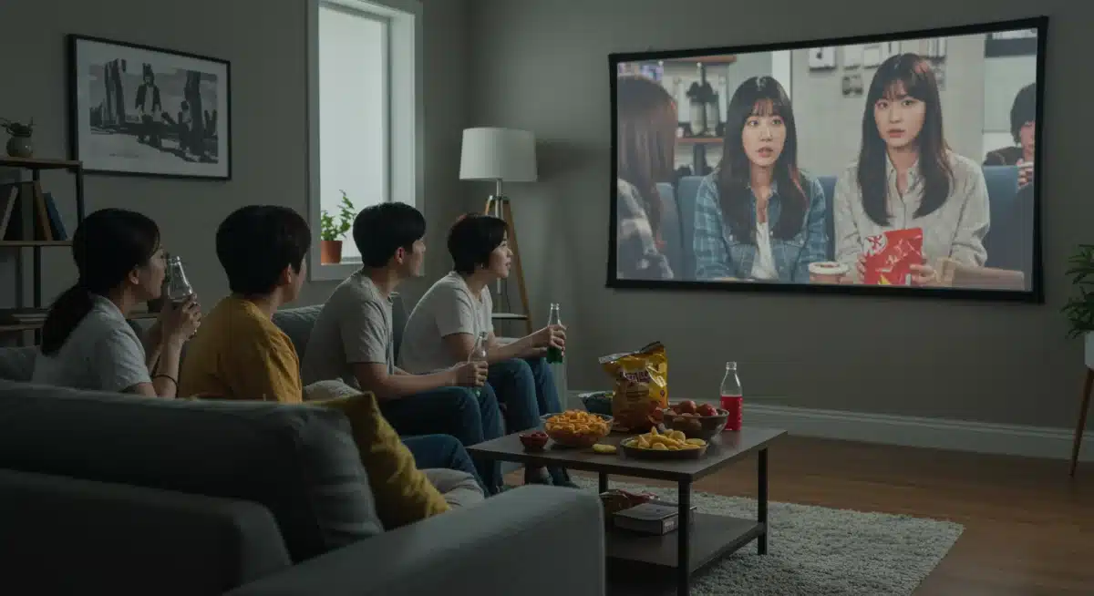 Young adults in the US watching a K-drama together, symbolizing growing viewer engagement and shared cultural experiences.
