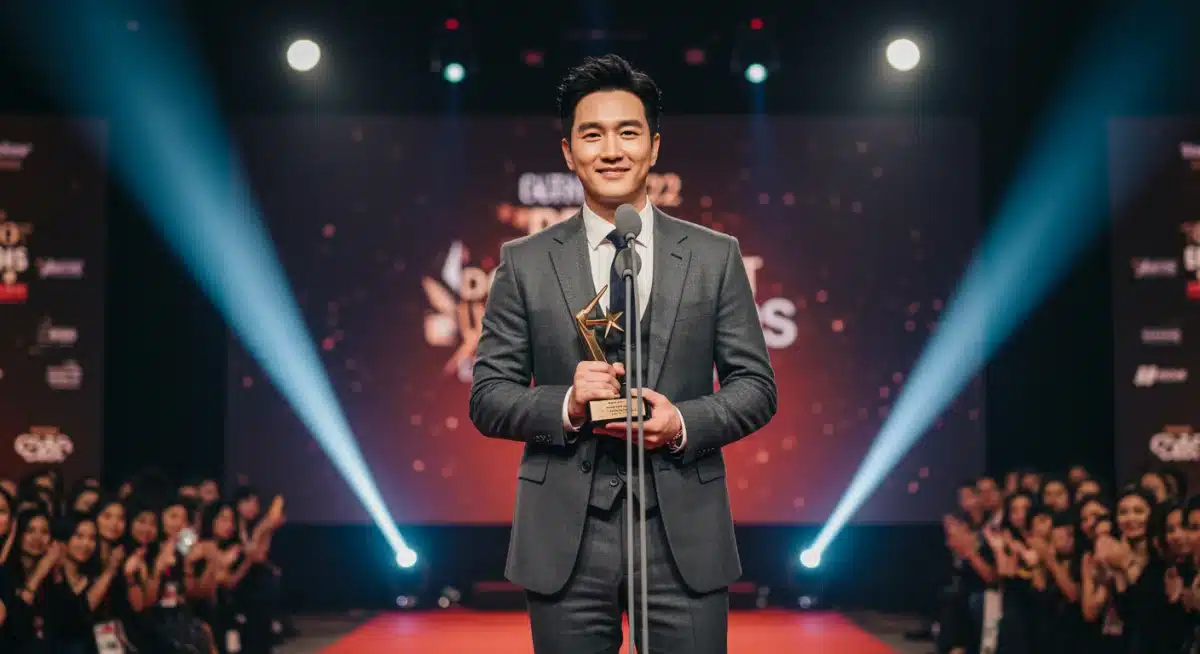 Asian actor receiving an award for a leading role performance.