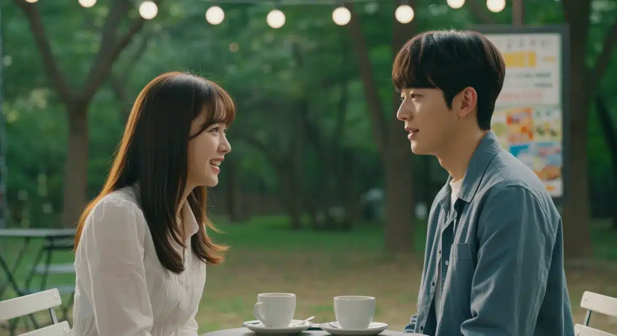 Still from a K-Drama rom-com showing main leads in a romantic, comedic interaction